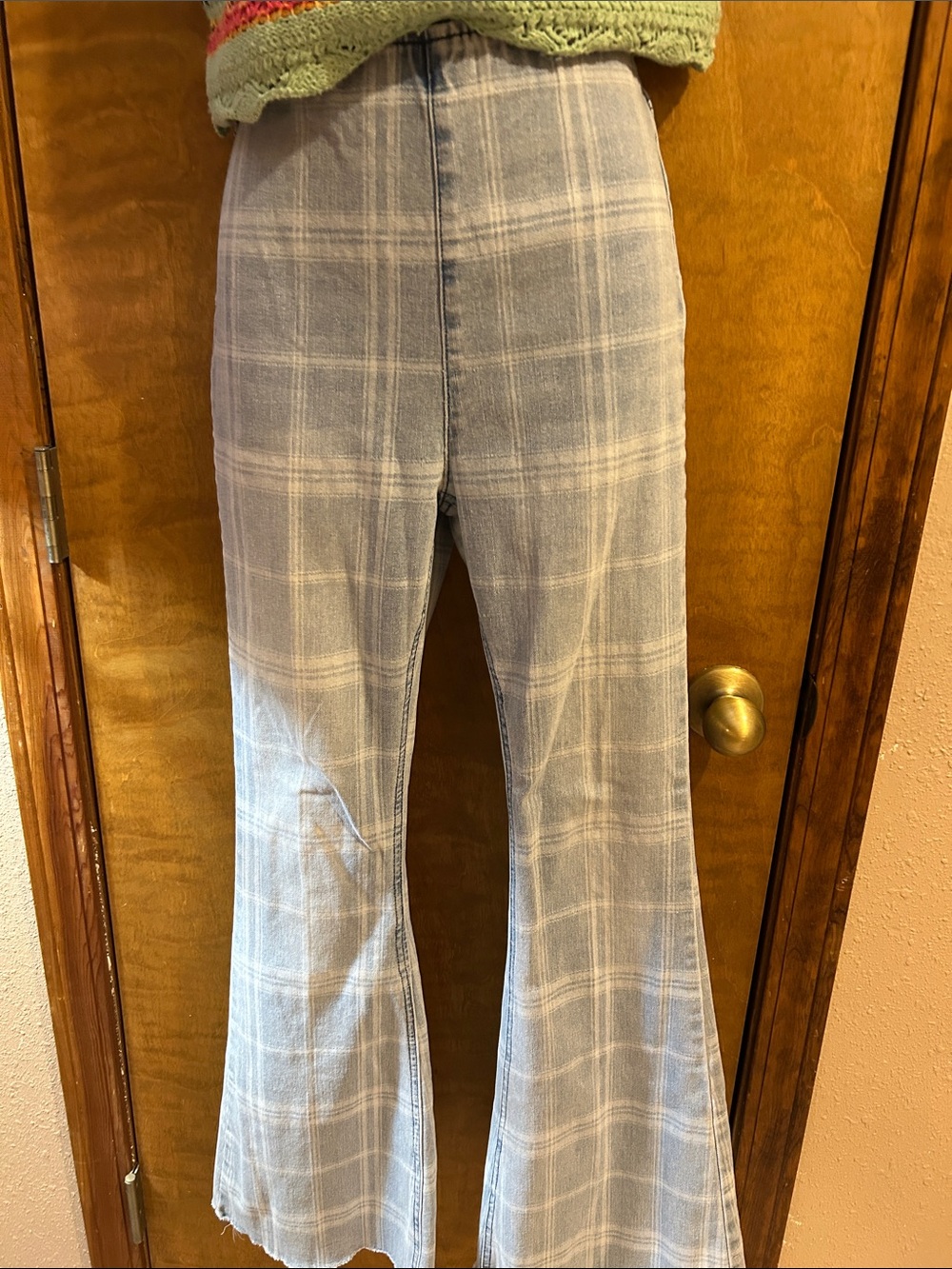 Light Blue Plaid Flare Jeans